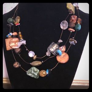 Gemstone and Glass beaded necklace Three Tier